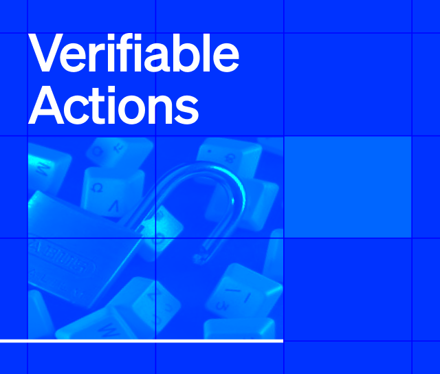 A workflow action passing through a cryptographic signature gate and becoming a verifiable receipt.